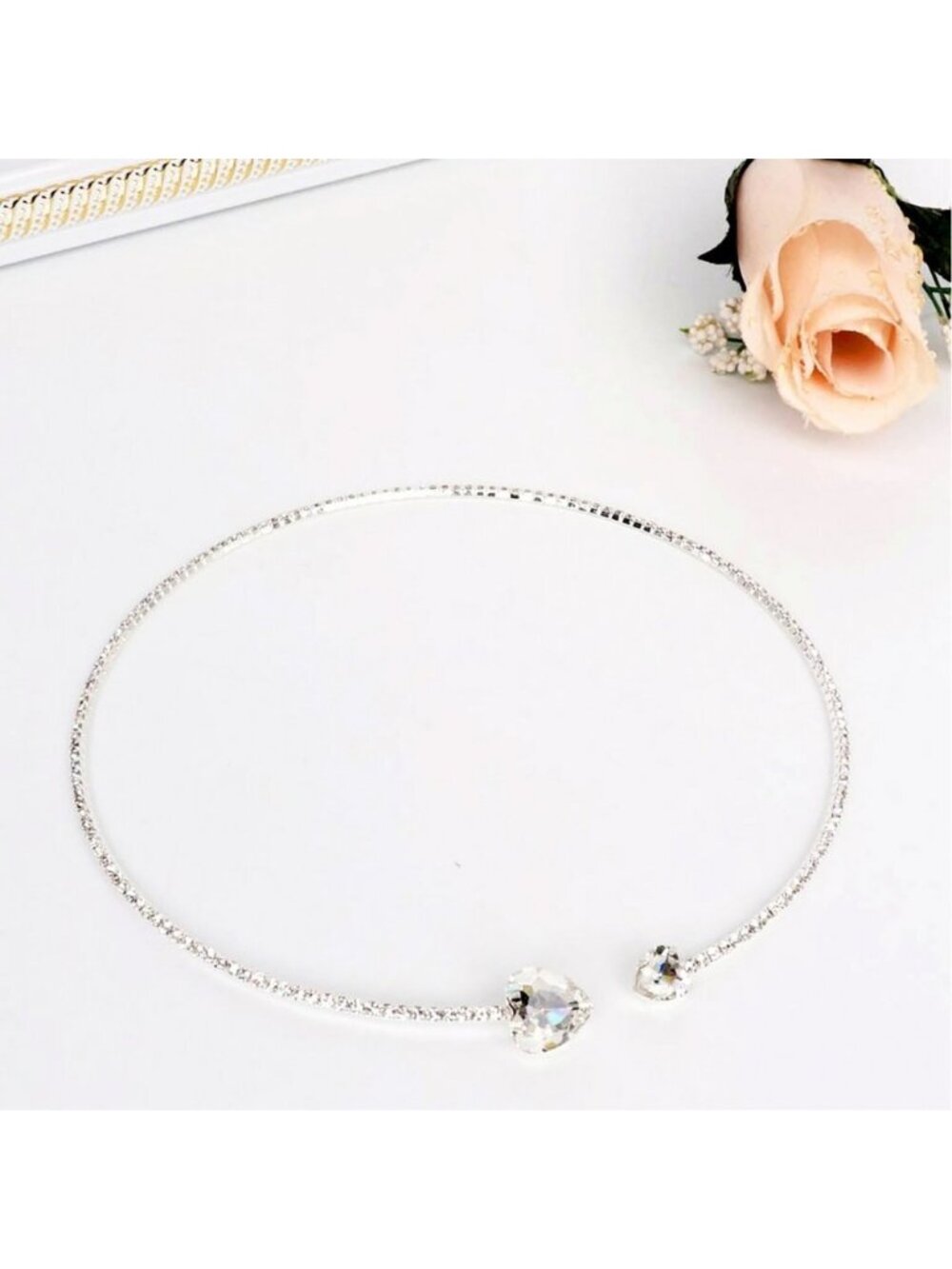 NEW Heart Shaped Rhinestone Choker Necklace Clear Diamond-Look Formal Wedding